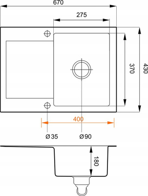 Zlewozmywak Cordeo 67 08 / czarny nakrapiany