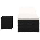 vidaXL Leżak z poduszką i stolikiem, polirattan, kremowy