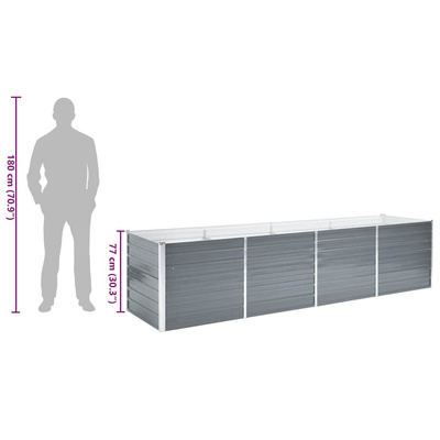 Podwyższona donica z galwanizowanej stali, 320x80x77 cm, szara