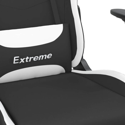 vidaXL Fotel gamingowy z podnóżkiem, czarno-biały, tkanina