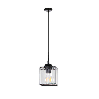 Lampa Wisząca Czarny 1X40 E27 Klosz Czarny+Kryształy Bezbarwne Glassia