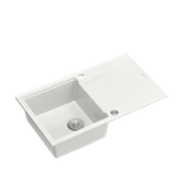 EVAN 111 GraniteQ zlewozmywak z syfonem Push 2 Open 1-komorowy z/o (860x500x210) snow white / elementy stalowe