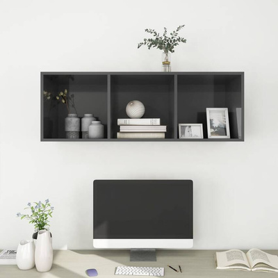 vidaXL Wisząca szafka pod TV, wysoki połysk, szara, 37x37x107 cm