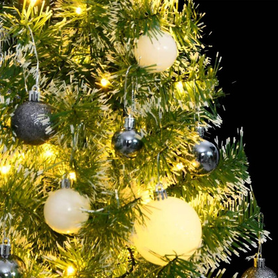 Sztuczna choinka ze 150 LED, bombkami i śniegiem, 150 cm vidaXL