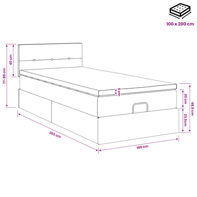Łóżko z pojemnikiem i materacem LED jasnoszary 100 x 200 cm
