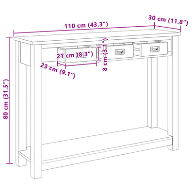 Konsola naturalny 110 x 30 x 80 cm Lite drewno teakowe
