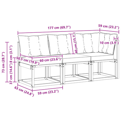 3 szt. Modułowa sofa na zewnątrz Biały