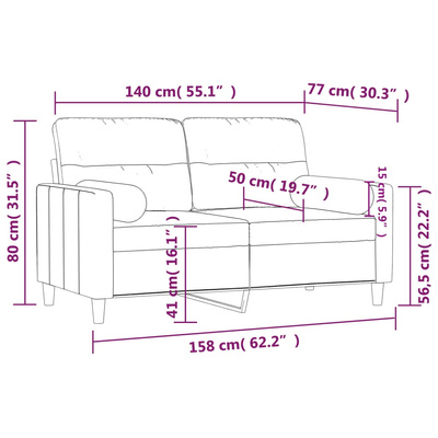 2-osobowa sofa z poduszkami, winna czerwień, 140 cm, tkanina