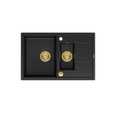 MORGAN 156 GraniteQ zlewozmywak pure carbon z syfonem Push To Open okrągły 1,5-komorowy z/o / elementy złote