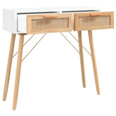 vidaXL Stolik konsolowy, biały, 80x30x75 cm, lita sosna i rattan
