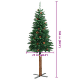 Smukła choinka z drewnem i szyszkami, zielona, 180 cm, PVC
