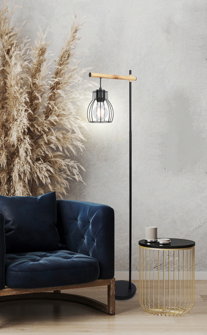 Lampa podłogowa czarna klosz koszyczek stalowy Bernita 51-78766