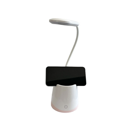 Lampka nocna Organizer, Led, USB, biurkowa, bezprzewodowa, biało-różowa