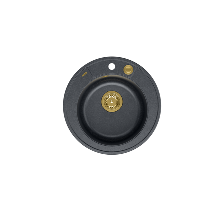 MORGAN 210 GraniteQ zlewozmywak black diamond z syfonem Push To Open kol. złoty okrągły 1-komorowy b/o + zaczepy 3 szt