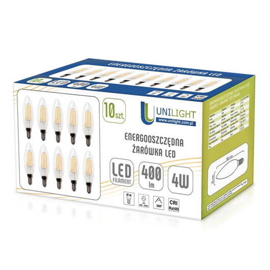 10-pak żarówki LED E14 ciepła Edison 4W 400lm