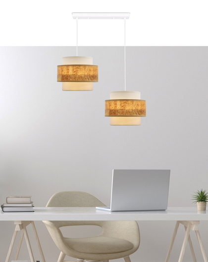 Cork lampa wisząca biały 2x40w e27 abażur biały+beżowy