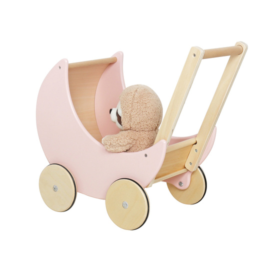 Drewniany wózek dla lalek Pchacz różowy