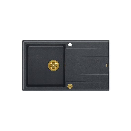 EVAN 111 GraniteQ zlewozmywak z syfonem Push 2 Open 1-komorowy z/o (860x500x210) black diamond / elementy złote
