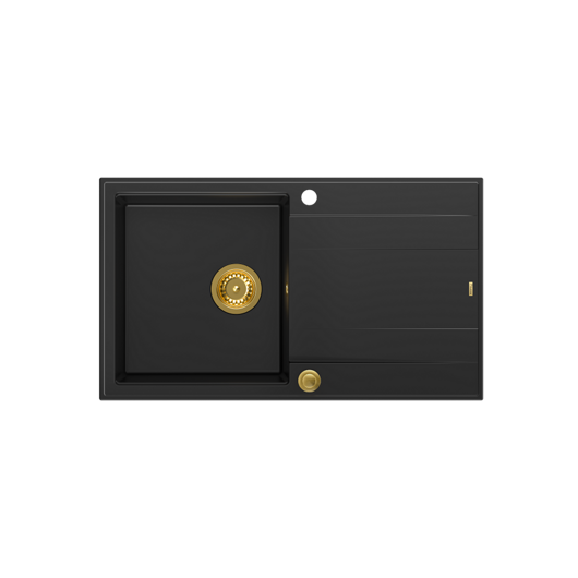 EVAN 111 GraniteQ zlewozmywak z syfonem Push 2 Open 1-komorowy z/o (860x500x210) pure carbon / elementy złote
