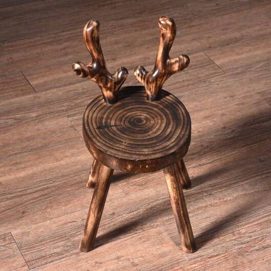 Góralskie drewniane krzesełko Jelonek dla dziecka,brązowe