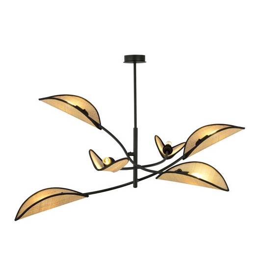 Lampa sufitowa  LOTUS 6 BLACK/RATTAN