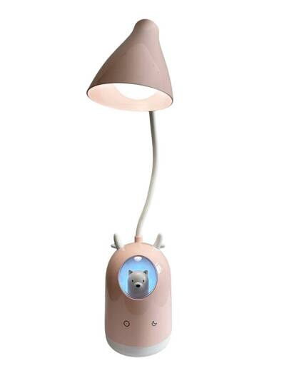 Lampka nocna Misiu, Led, USB, biurkowa, bezprzewodowa, różowa