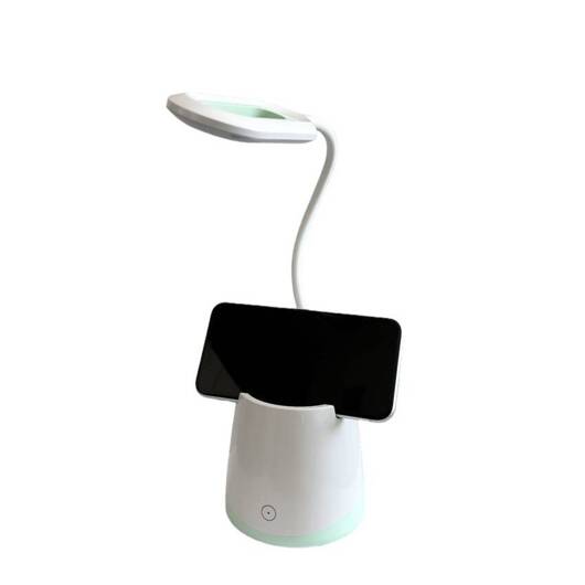 Lampka nocna Organizer, Led, USB, biurkowa, bezprzewodowa, biało-miętowa