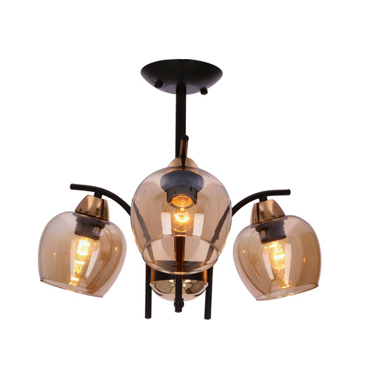 MERRA lampa wiszaca czarny 3x40W E27 klosz bursztynowy  33-35318