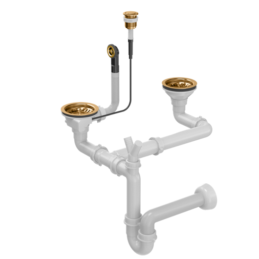 Odpływ PUSH TO OPEN 3 1/2" z syfonem 2-komorowy miedź (GRANIT-pionowy) save space, przycisk okrągły miedź