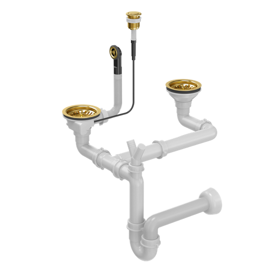Odpływ PUSH TO OPEN 3 1/2" z syfonem 2-komorowy złoty (GRANIT-pionowy) save space, przycisk okrągły złoty