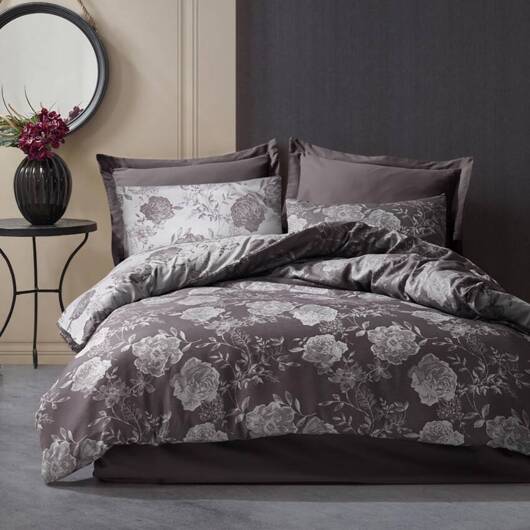 Pościel bawełniana FLORY ANTHRACITE/160x200 COTTONLOVE JACQUARD