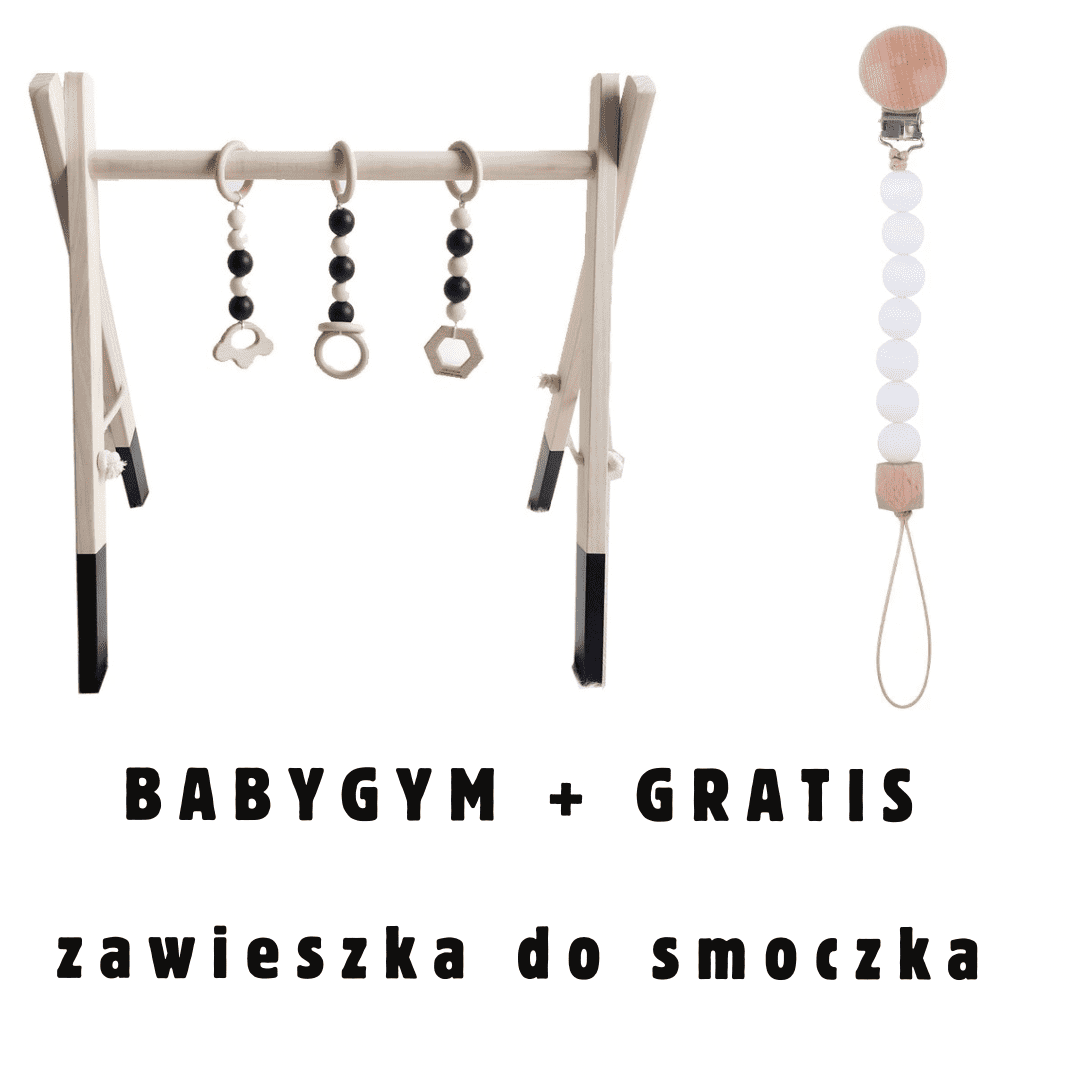 Stojak edukacyjny Baby Gym, drewniana siłownia, czarny + GRATIS zawieszka do smoczka