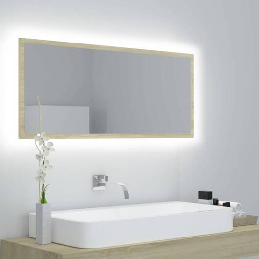 vidaXL Lustro łazienkowe LED, kolor dąb sonoma, 100x8,5x37 cm, akryl