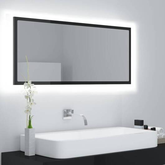 vidaXL Lustro łazienkowe LED, wysoki połysk czarne, 100x8,5x37, akryl