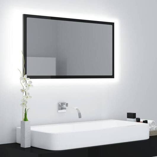 vidaXL Lustro łazienkowe LED, wysoki połysk czarne, 80x8,5x37cm, akryl