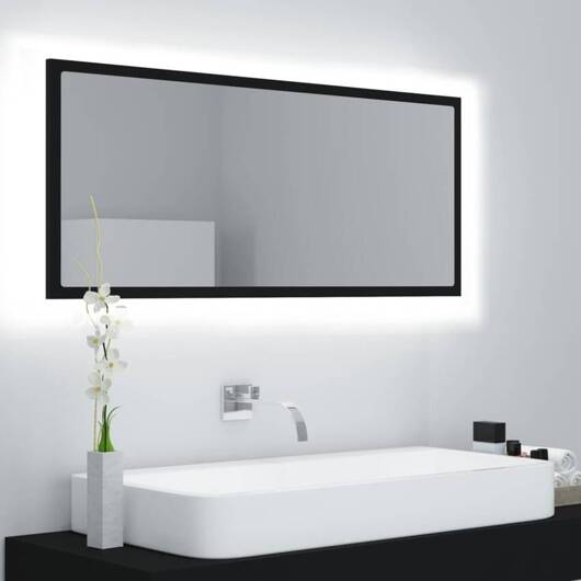 vidaXL Lustro łazienkowe z LED, czarne, 100x8,5x37 cm, akryl