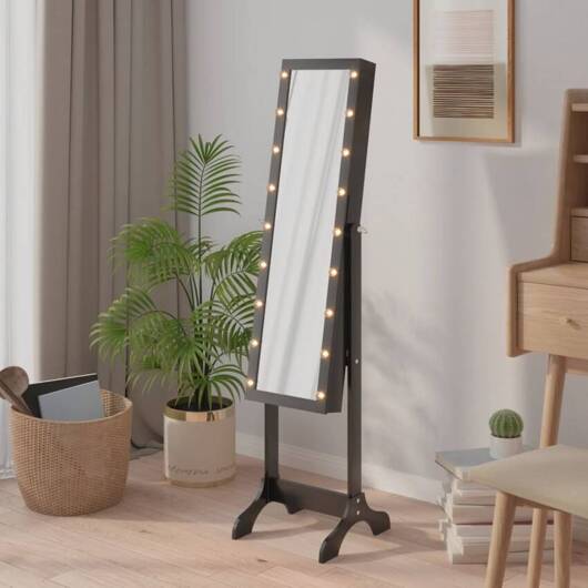 vidaXL Lustro stojące z LED, czarne, 34x37x146 cm